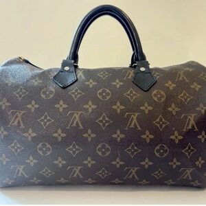 Louis Vuitton Speedy 35 Monogram Canvas Handbag Dyed Black Date Code SP0062
